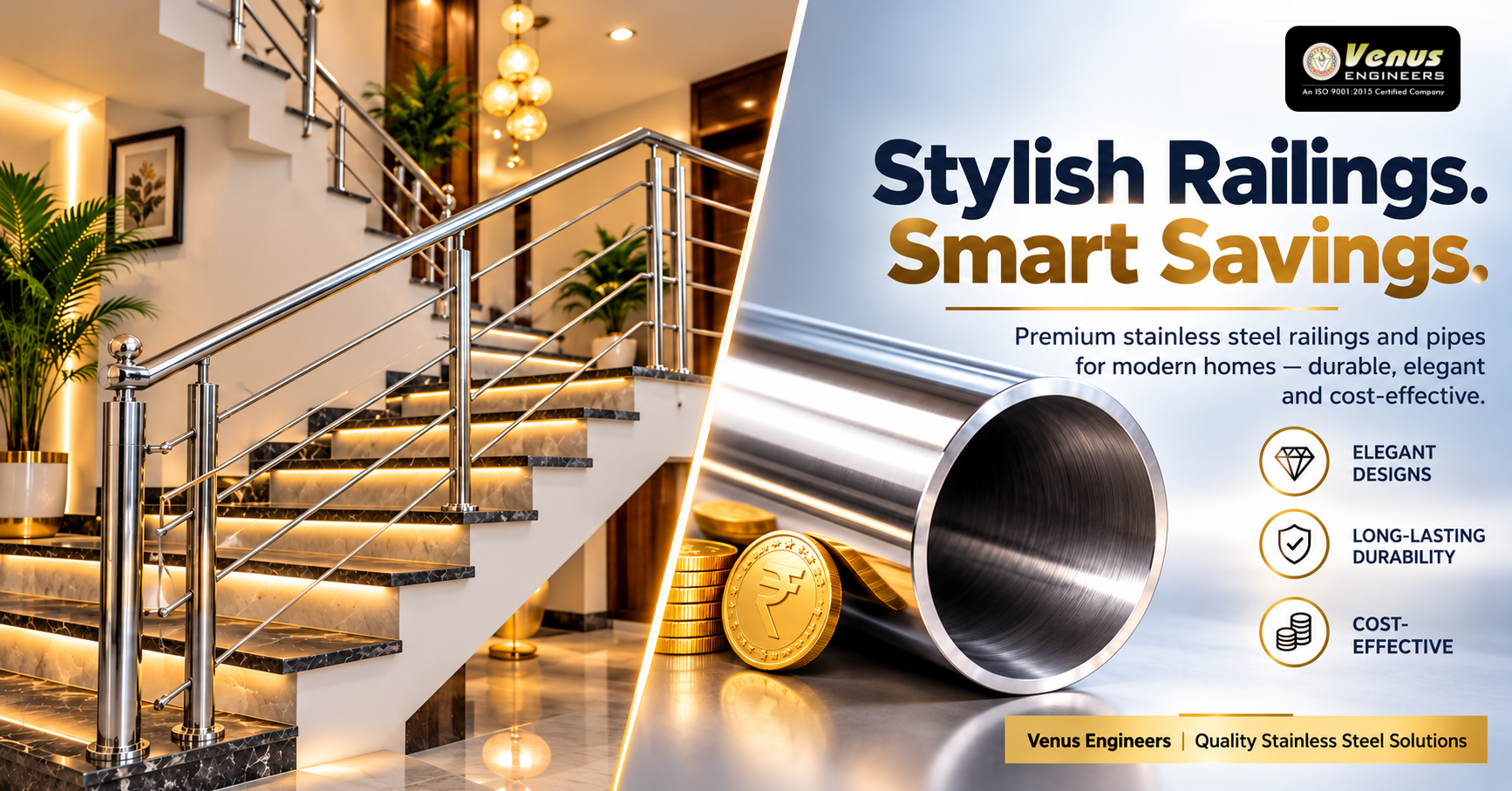 SS 202 Stainless Steel Pipes for Indoor Architectural & Decorative Applications
